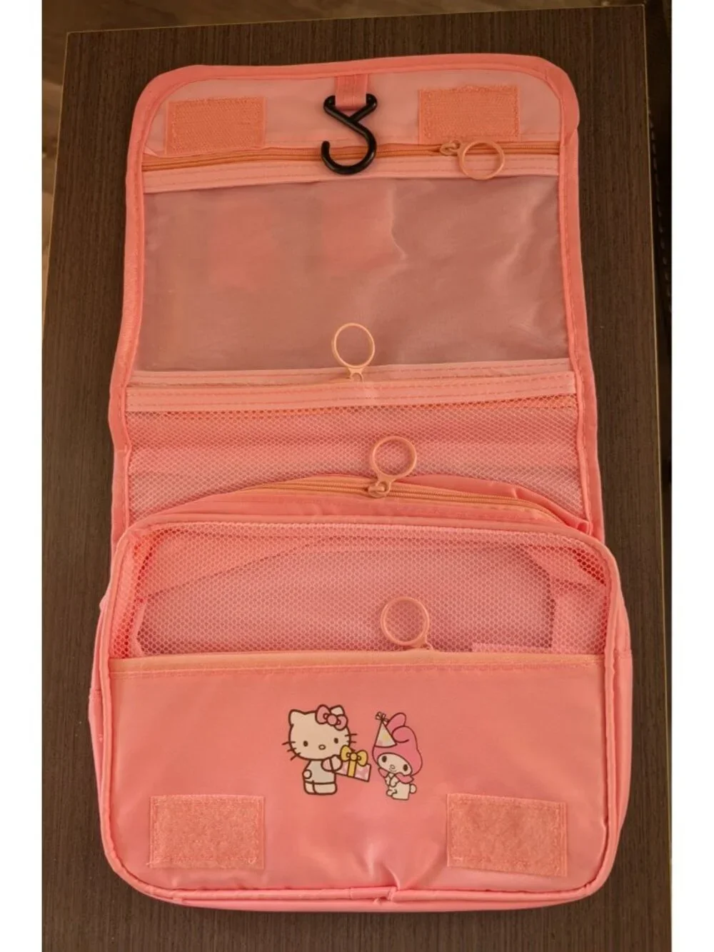 Hello Kitty Pink Travel Cosmetic Organizer Bag Foldable Toiletry Pouch Hook
